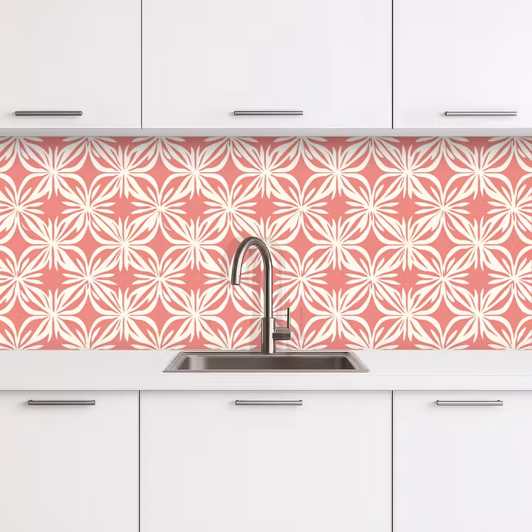 Kitchen splashback - Pink - Floral motif - White - Modern — 4