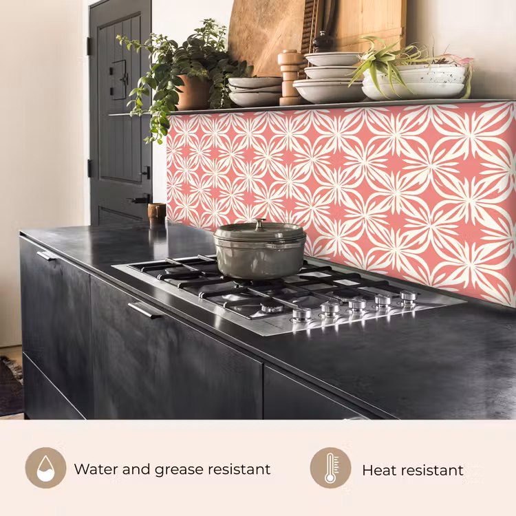 Kitchen splashback - Pink - Floral motif - White - Modern — 5