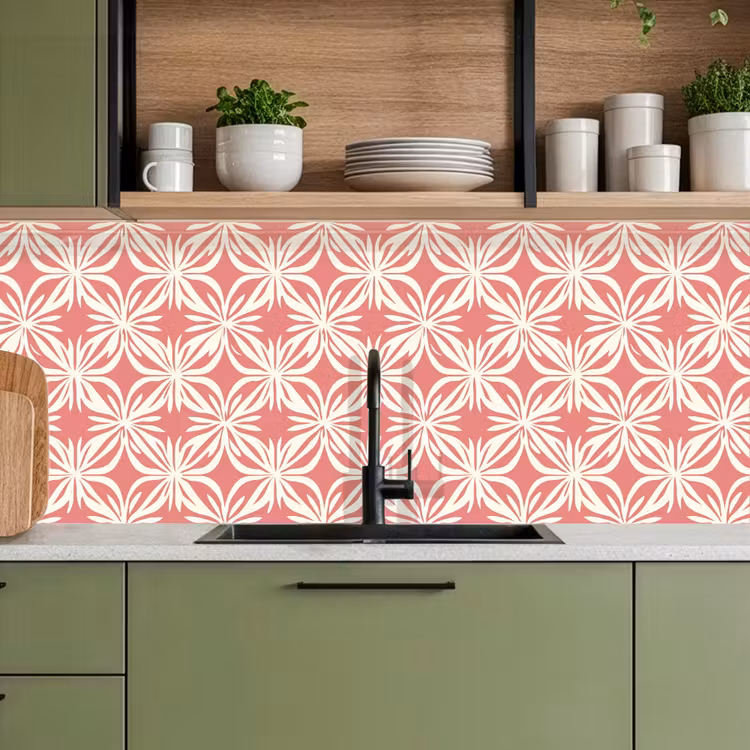 Kitchen splashback - Pink - Floral motif - White - Modern — 8