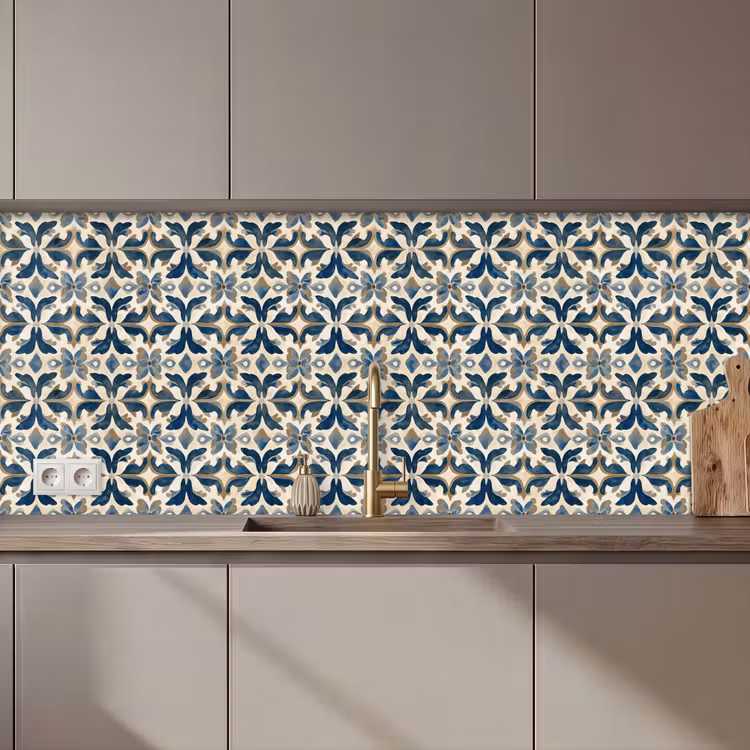 Kitchen splashback - Tile - Pattern - Blue - Beige — 1
