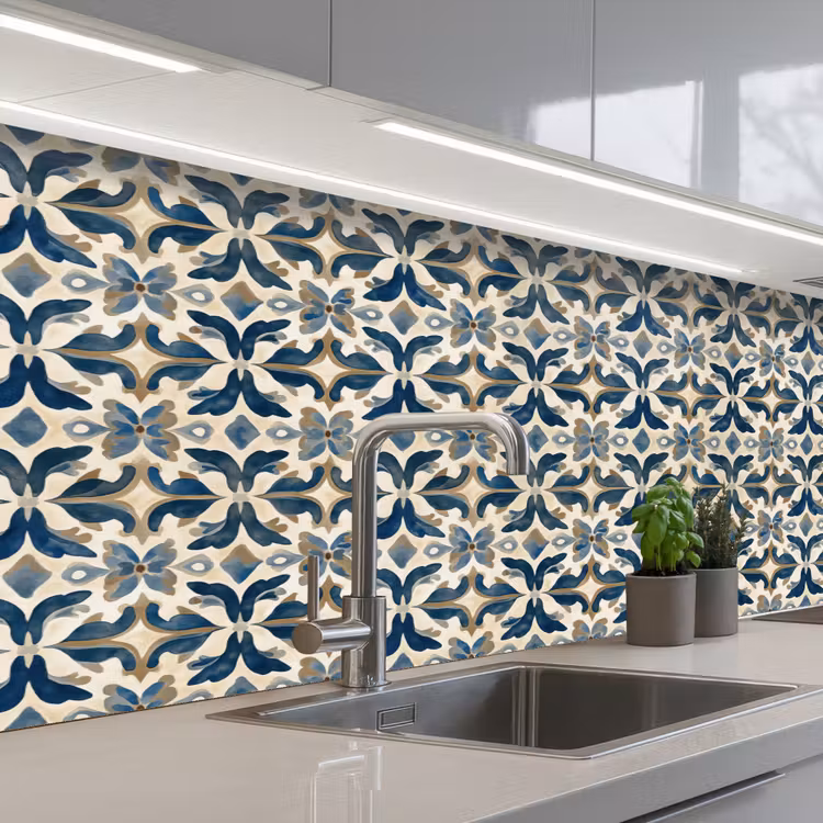 Kitchen splashback - Tile - Pattern - Blue - Beige — 2