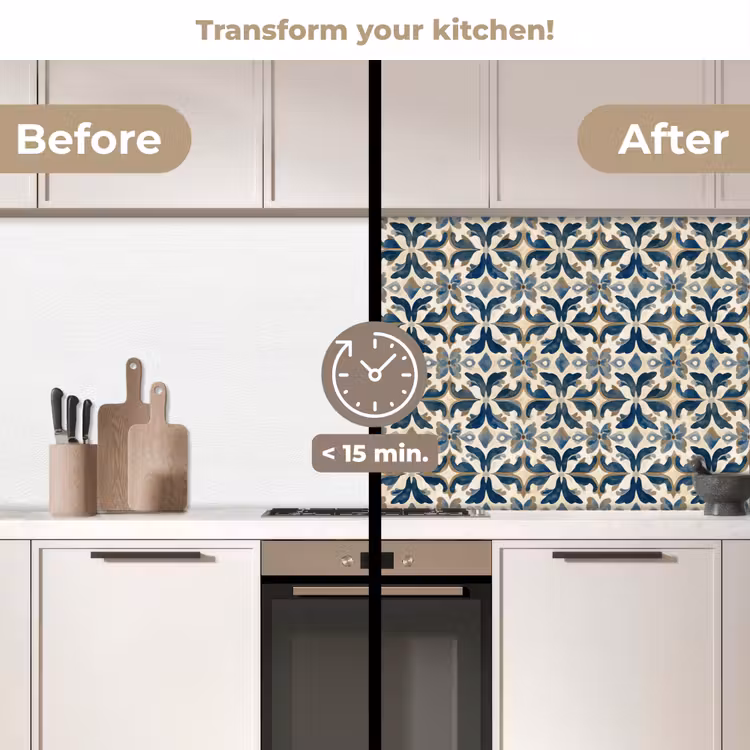 Kitchen splashback - Tile - Pattern - Blue - Beige — 3