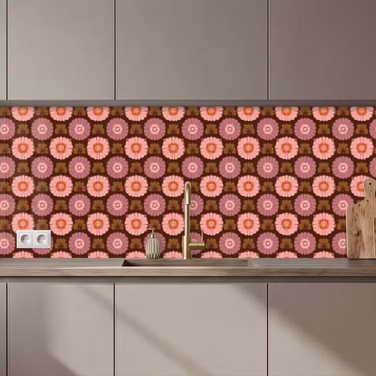 Kitchen splashback - Retro - Daisy - Pink — 1