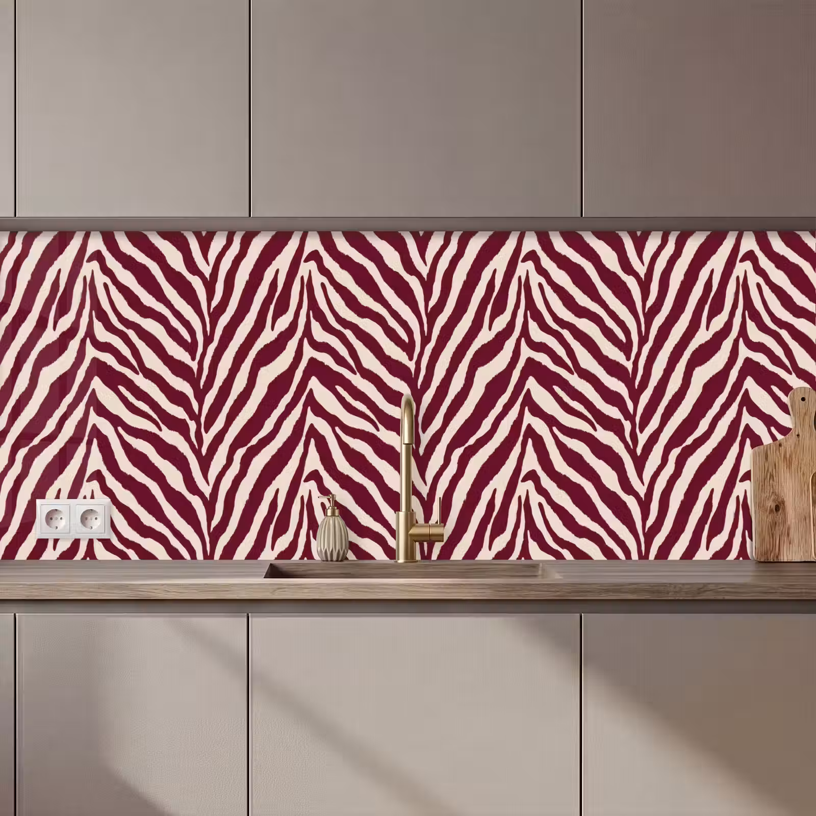 Kitchen splashback - Zebra - Motif - Bordeaux - Red — 1