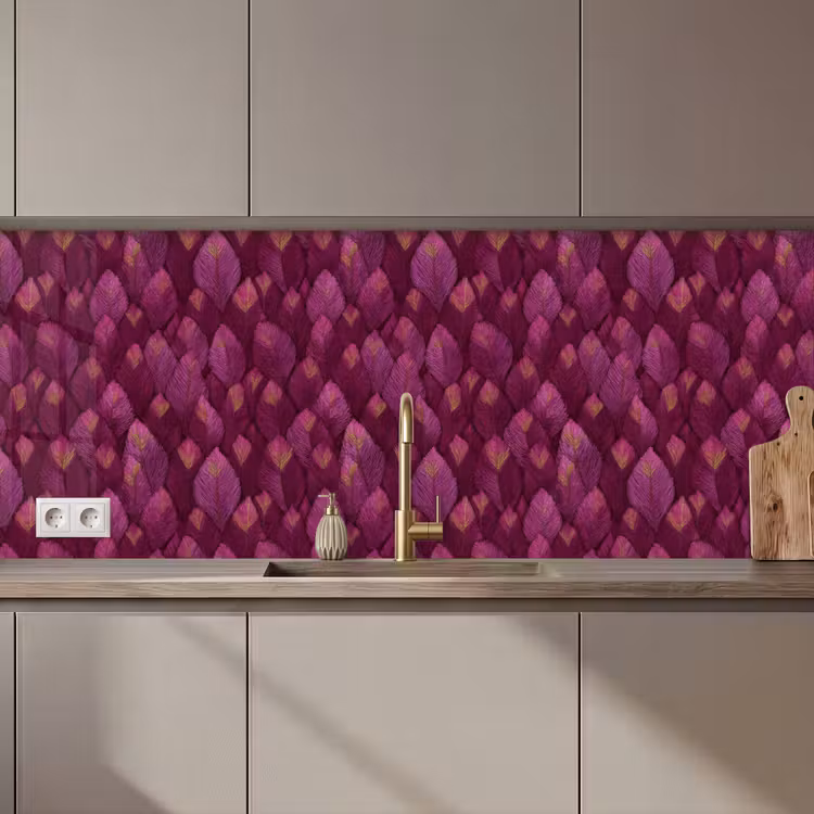 Kitchen splashback - Leaves - Pattern - Burgundy — 1