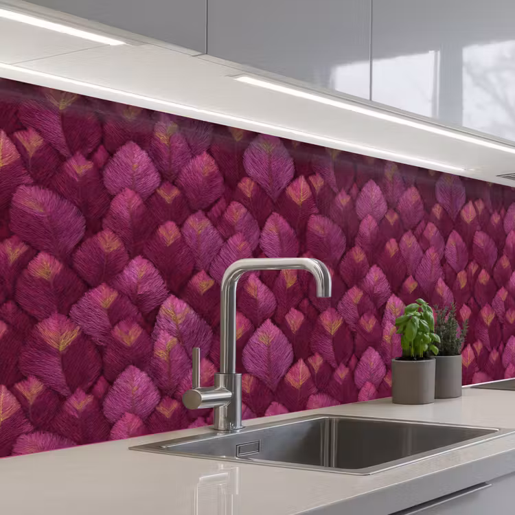Kitchen splashback - Leaves - Pattern - Burgundy — 2