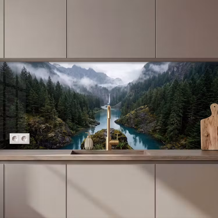 Kitchen splashback - Waterfall - Trees - Mountains — 1