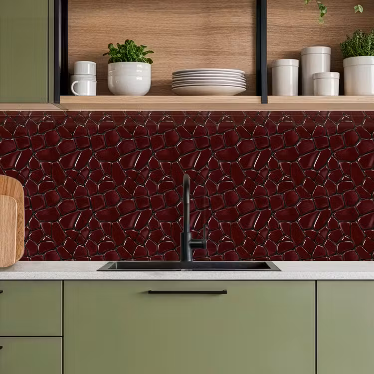 Kitchen splashback - Mosaic - Tile - Bordeaux red — 8