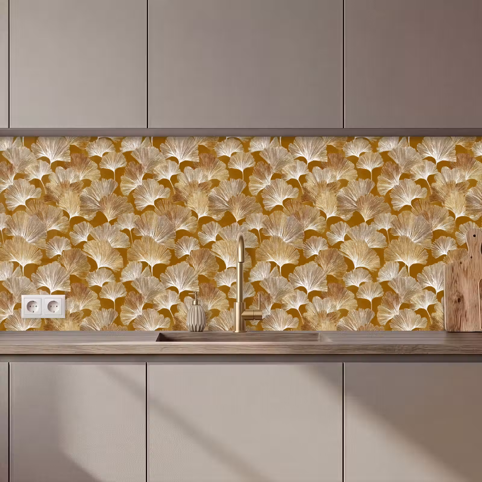 Kitchen splashback - Ginkgo - Leaves - Gold — 1