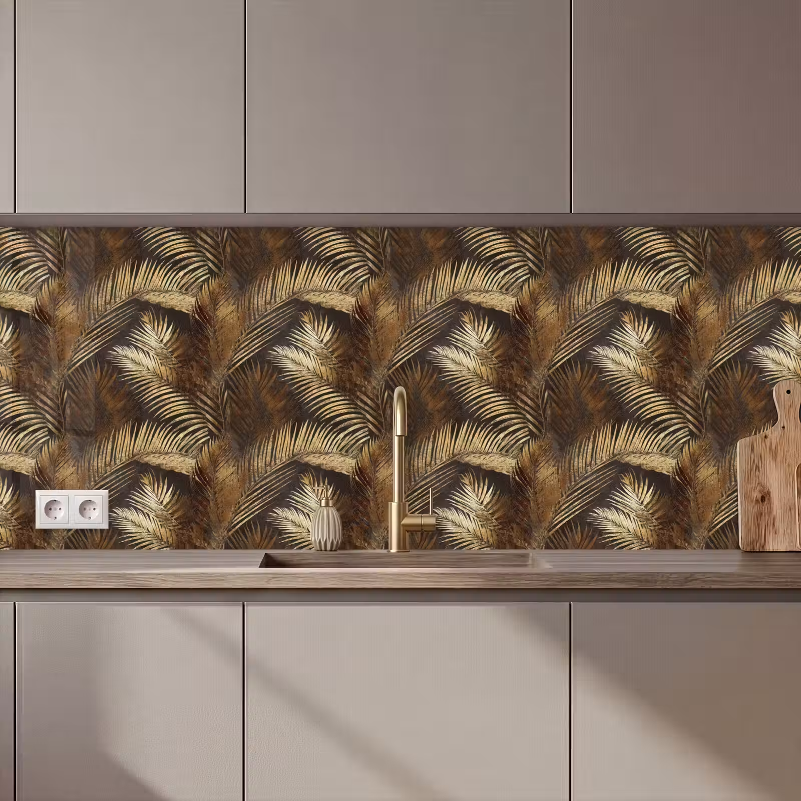 Kitchen splashback - Tropical - Leaves - Gold — 1