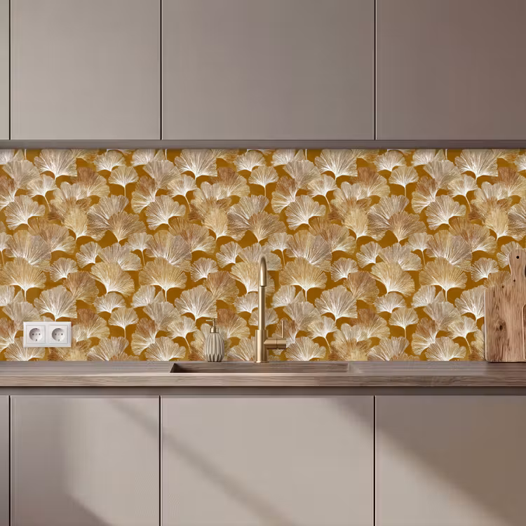Kitchen splashback - Ginkgo - Leaves - Gold — 1