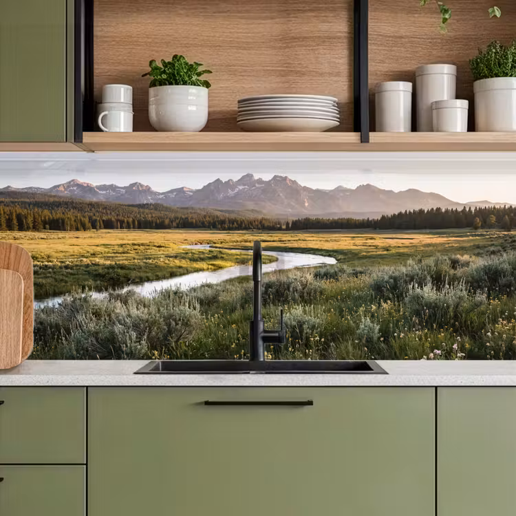 Kitchen splashback - Mountain scenery - River - Forest — 8