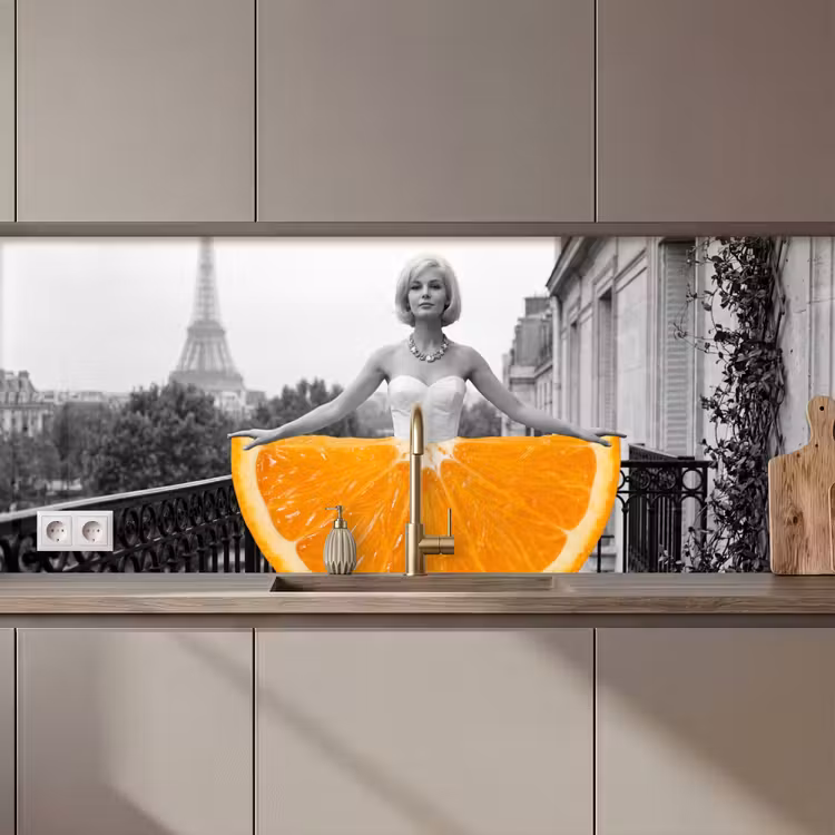 Kitchen splashback - Orange - Eiffel Tower - Woman — 1