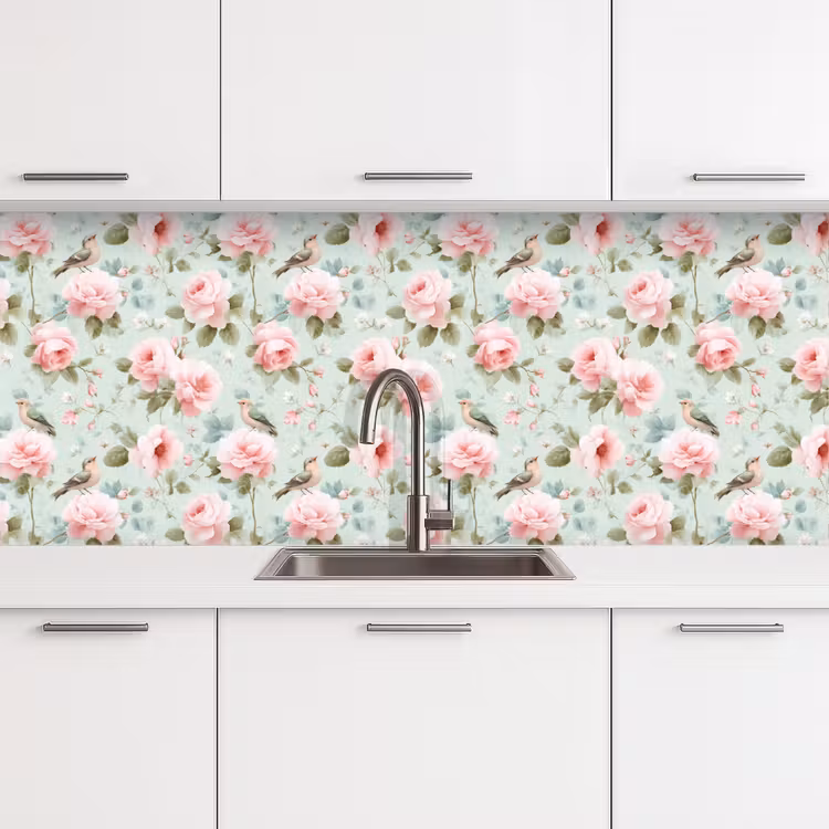 Kitchen splashback - Roses - Birds - Pastel - Colorful — 4