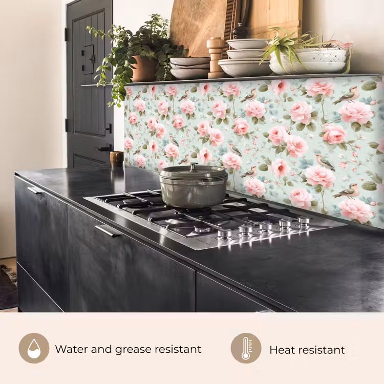 Kitchen splashback - Roses - Birds - Pastel - Colorful — 5