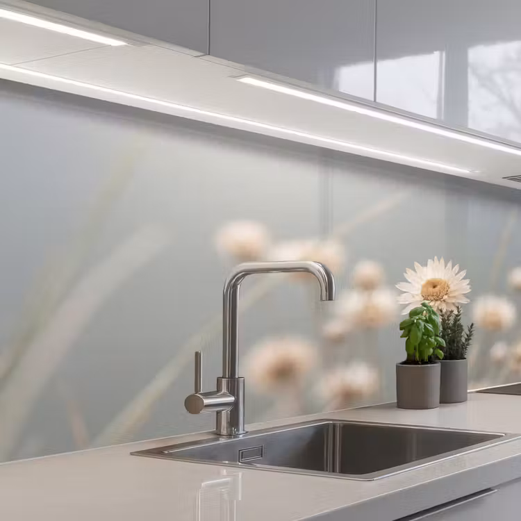 Kitchen splashback - Straw Flowers - White - Daylight — 2