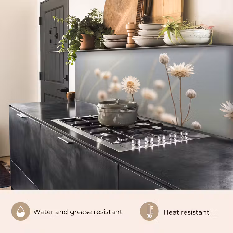 Kitchen splashback - Straw Flowers - White - Daylight — 5