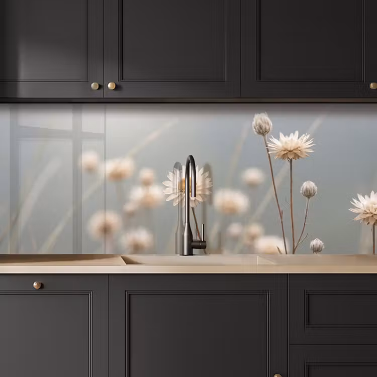 Kitchen splashback - Straw Flowers - White - Daylight — 6