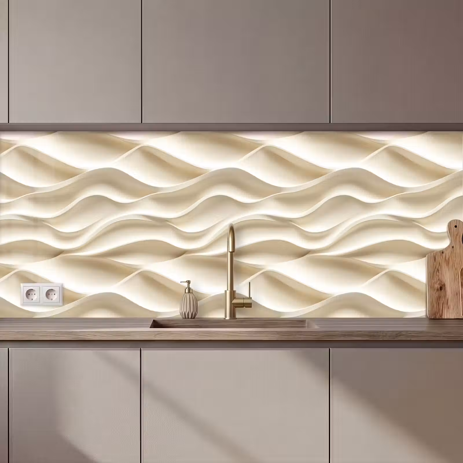 Kitchen splashback - Lines - Wavy - Cream — 1