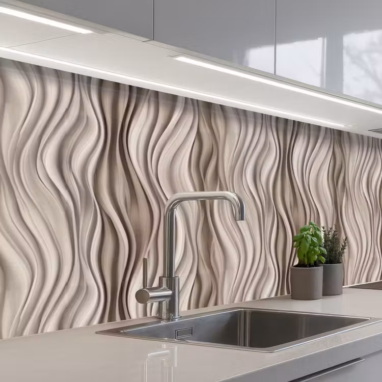 Kitchen splashback - Waves - 3D - Cream — 2
