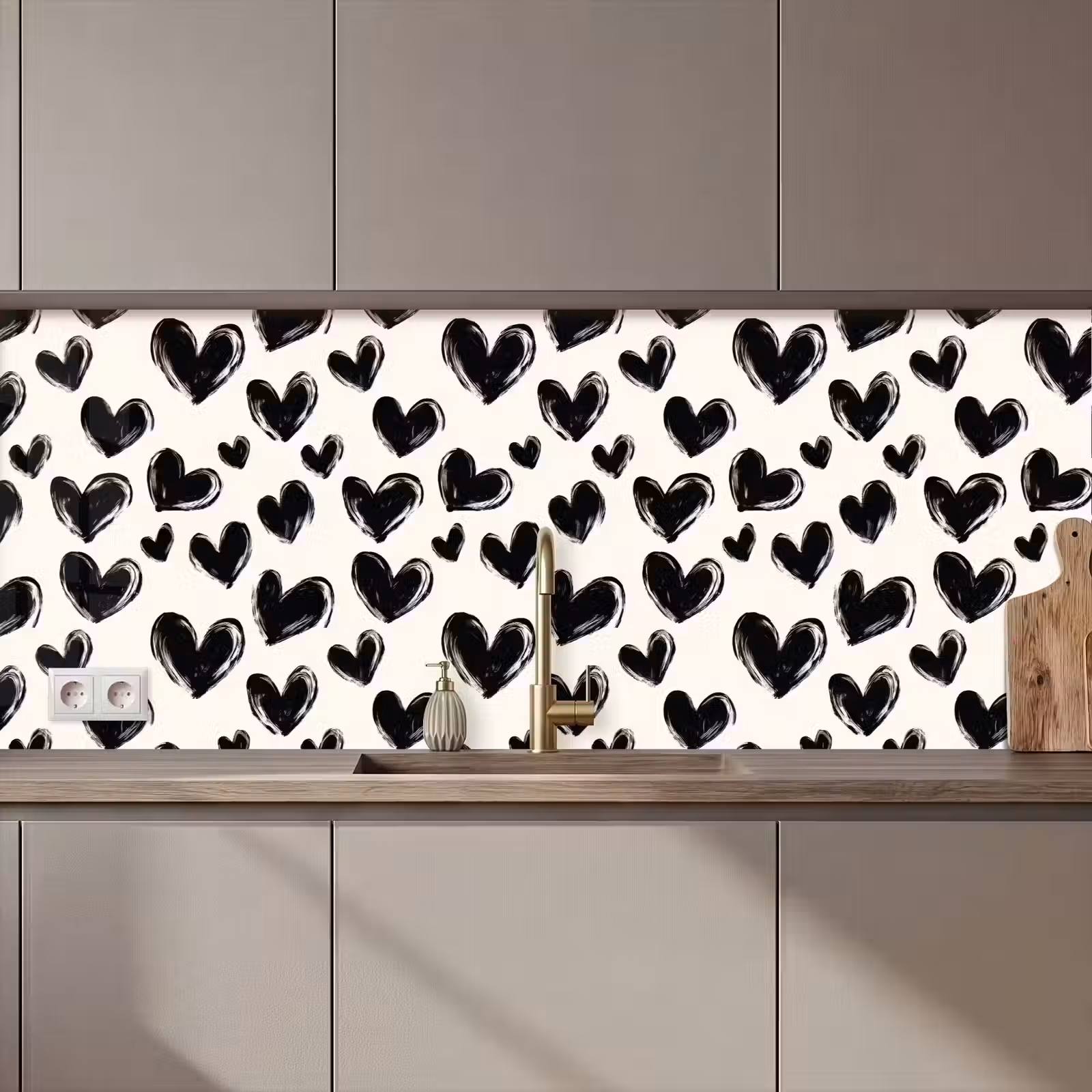 Kitchen splashback - Hearts - Pattern - Black — 1