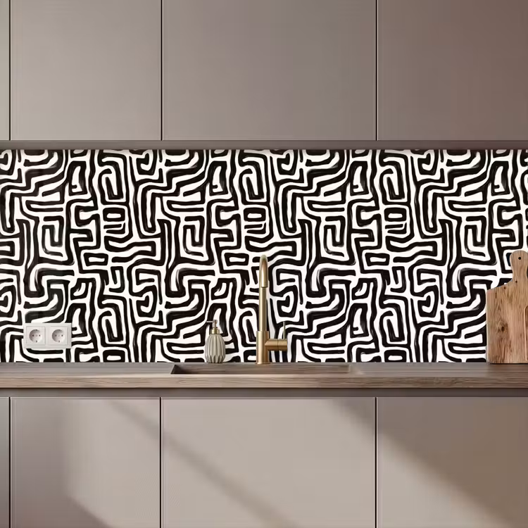 Kitchen splashback - Graphic - Lines - Black - White — 1