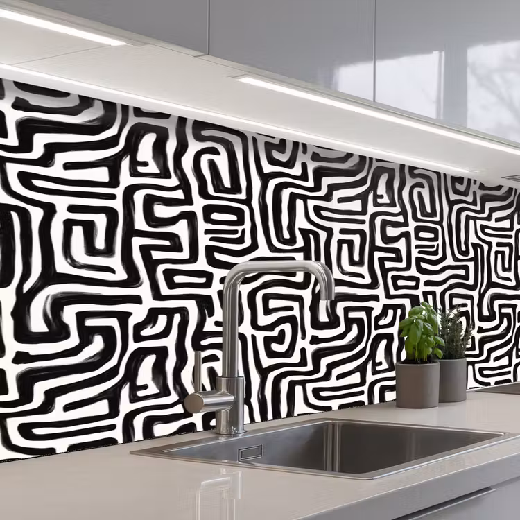Kitchen splashback - Graphic - Lines - Black - White — 2