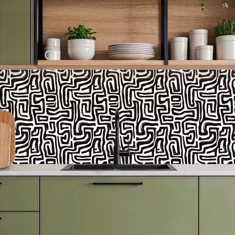 Kitchen splashback - Graphic - Lines - Black - White — 8
