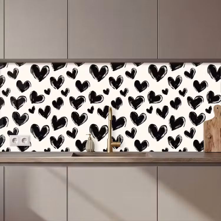 Kitchen splashback - Hearts - Pattern - Black — 1