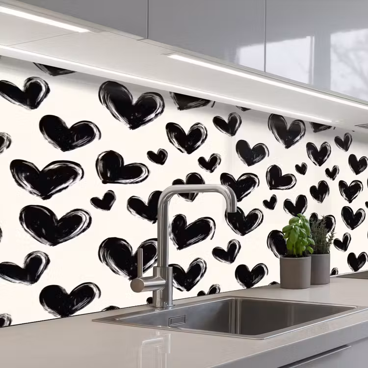 Kitchen splashback - Hearts - Pattern - Black — 2