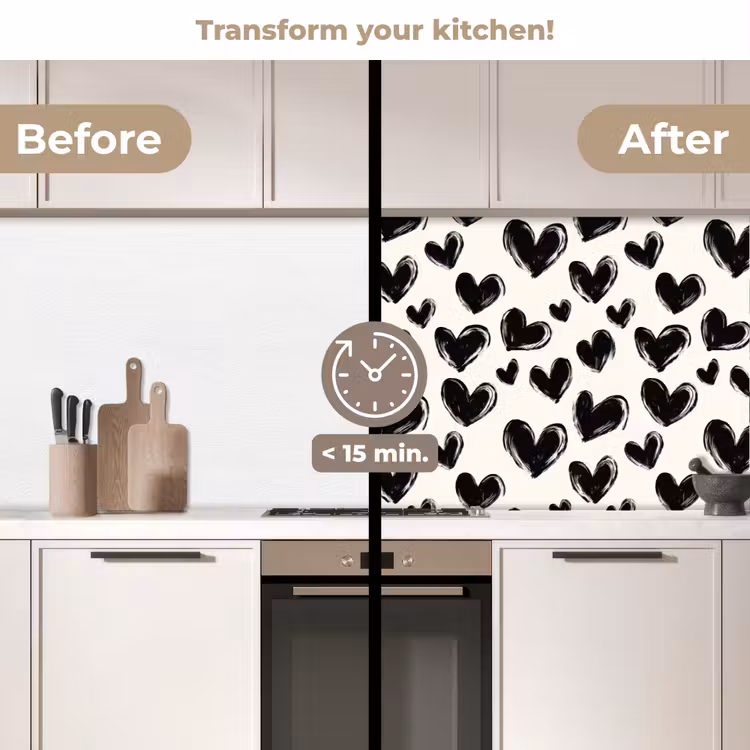 Kitchen splashback - Hearts - Pattern - Black — 3