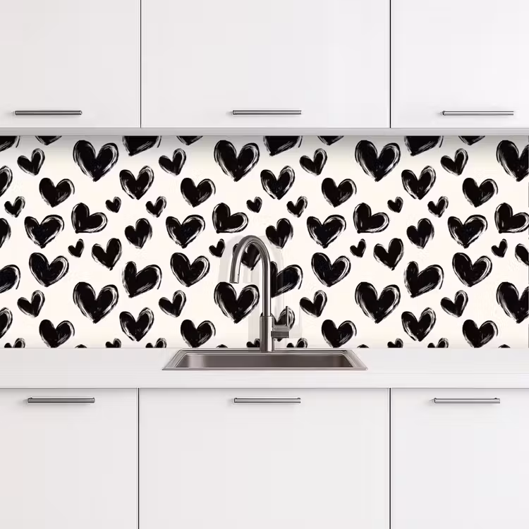 Kitchen splashback - Hearts - Pattern - Black — 4