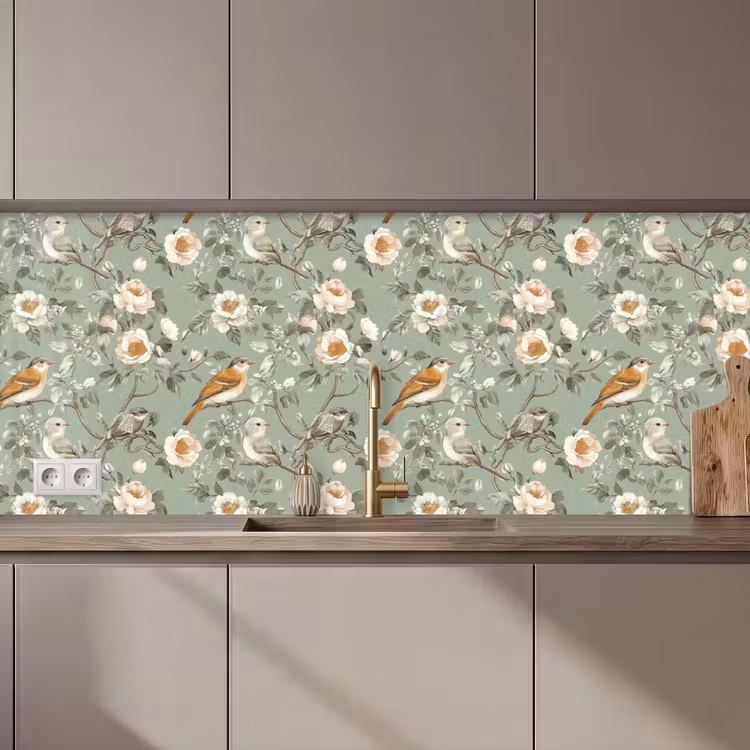 Kitchen splashback - Pink - Birds - Colorful — 1