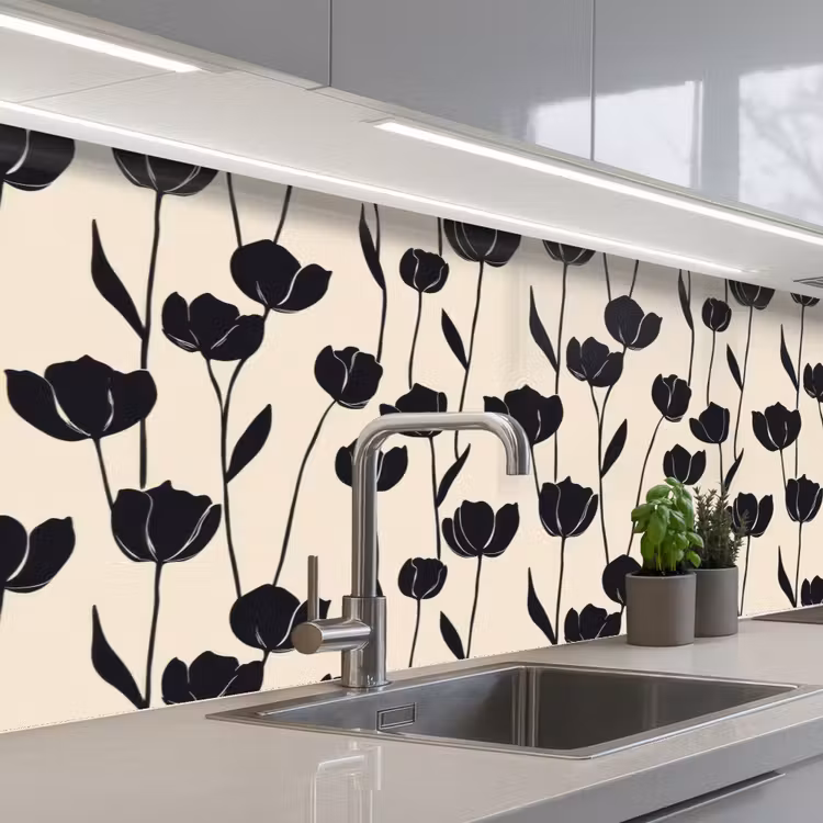 Kitchen splashback - Tulips - Pattern - Black — 2