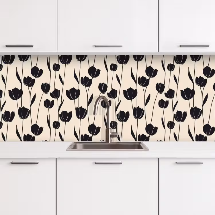 Kitchen splashback - Tulips - Pattern - Black — 4