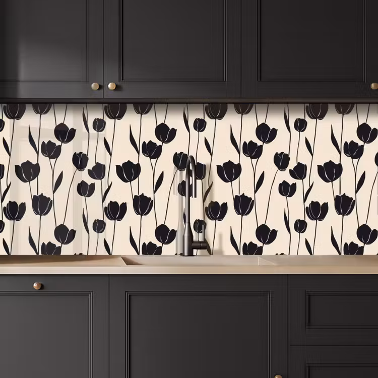 Kitchen splashback - Tulips - Pattern - Black — 6