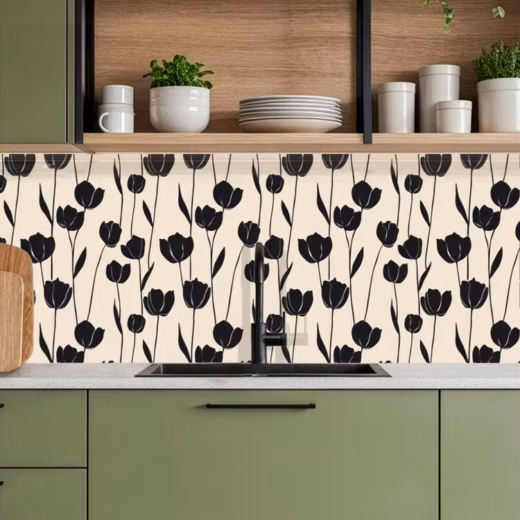 Kitchen splashback - Tulips - Pattern - Black — 8