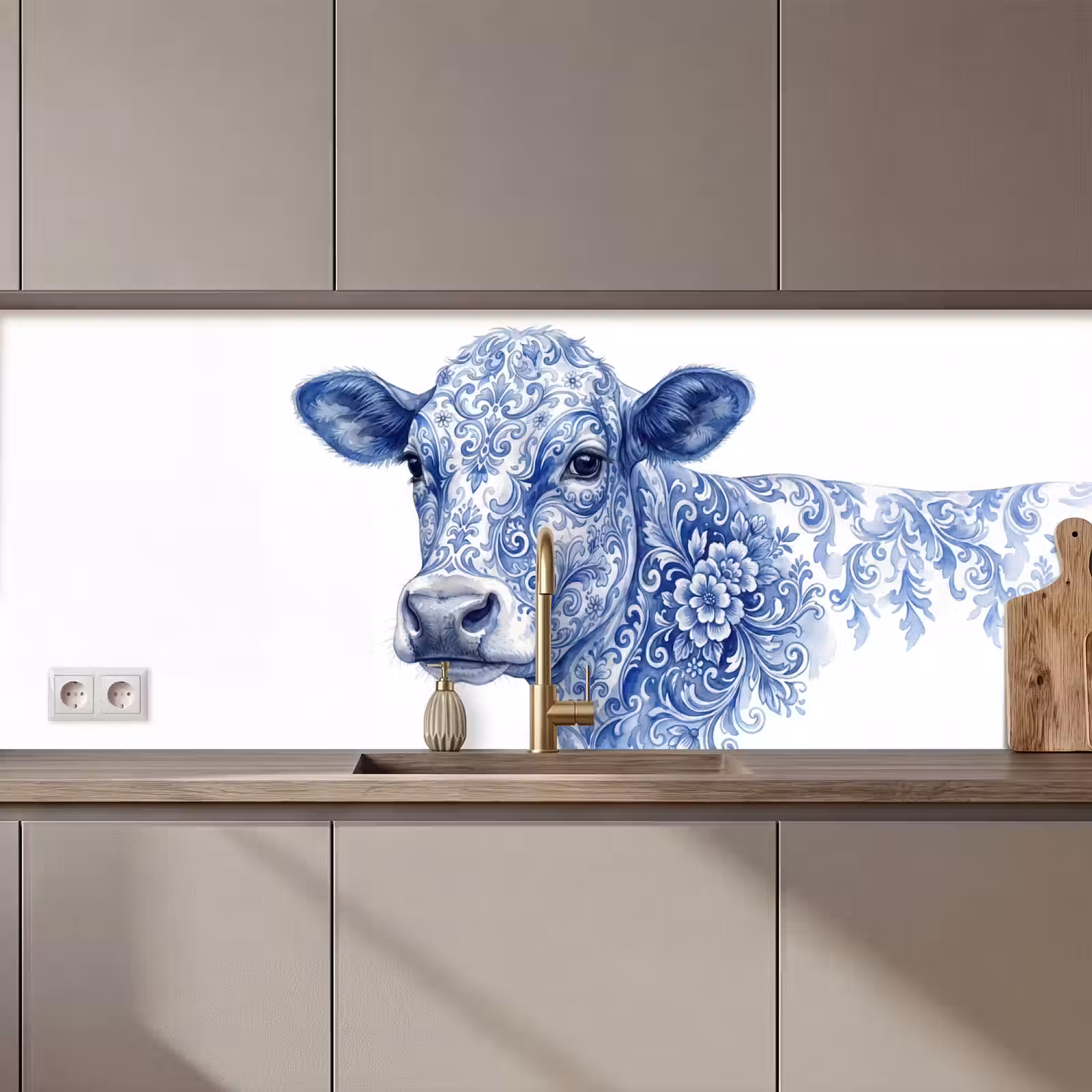 Kitchen splashback - Illustration - Cow - Blue — 1