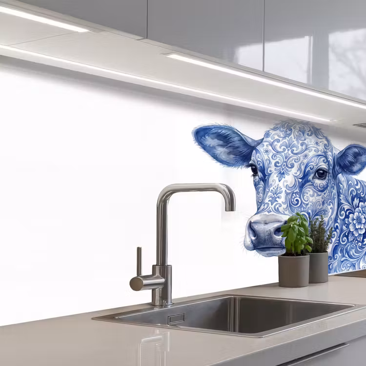Kitchen splashback - Illustration - Cow - Blue — 2