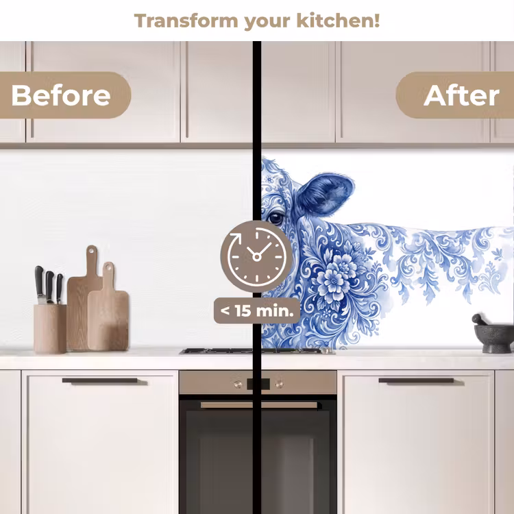 Kitchen splashback - Illustration - Cow - Blue — 3