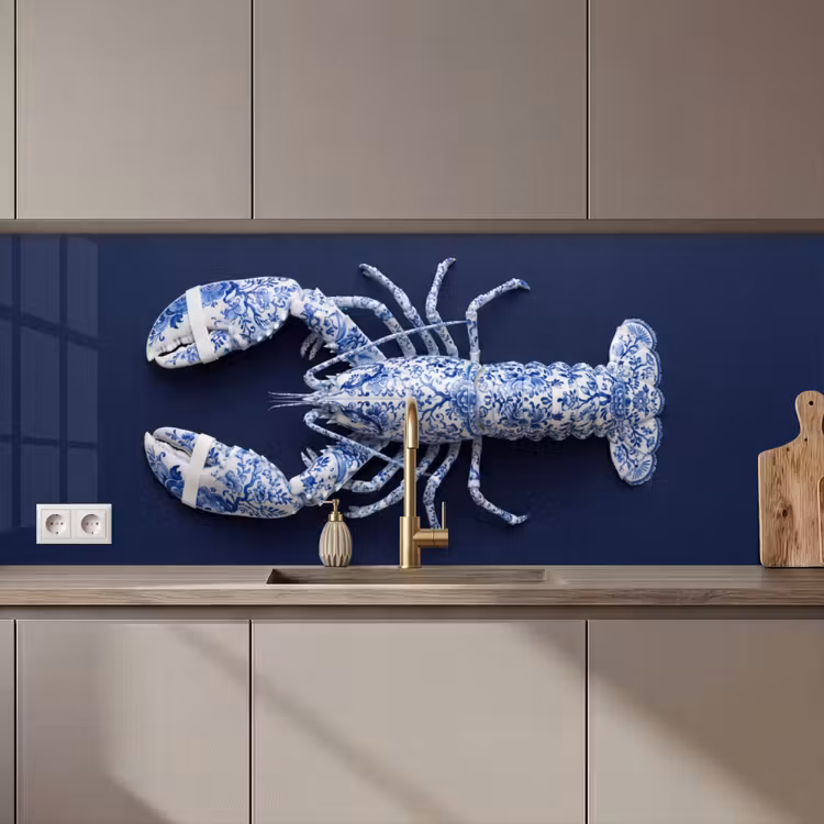 Kitchen splashback - Lobster - Porcelain - Delft - Blue — 1
