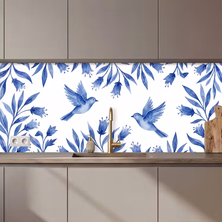 Kitchen splashback - Modern - Birds - Delftware — 1