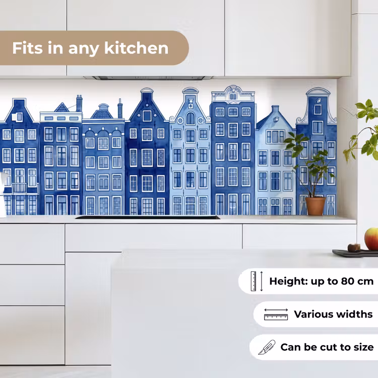 Kitchen splashback - Watercolor - Canal houses - Delft - Blue — 7