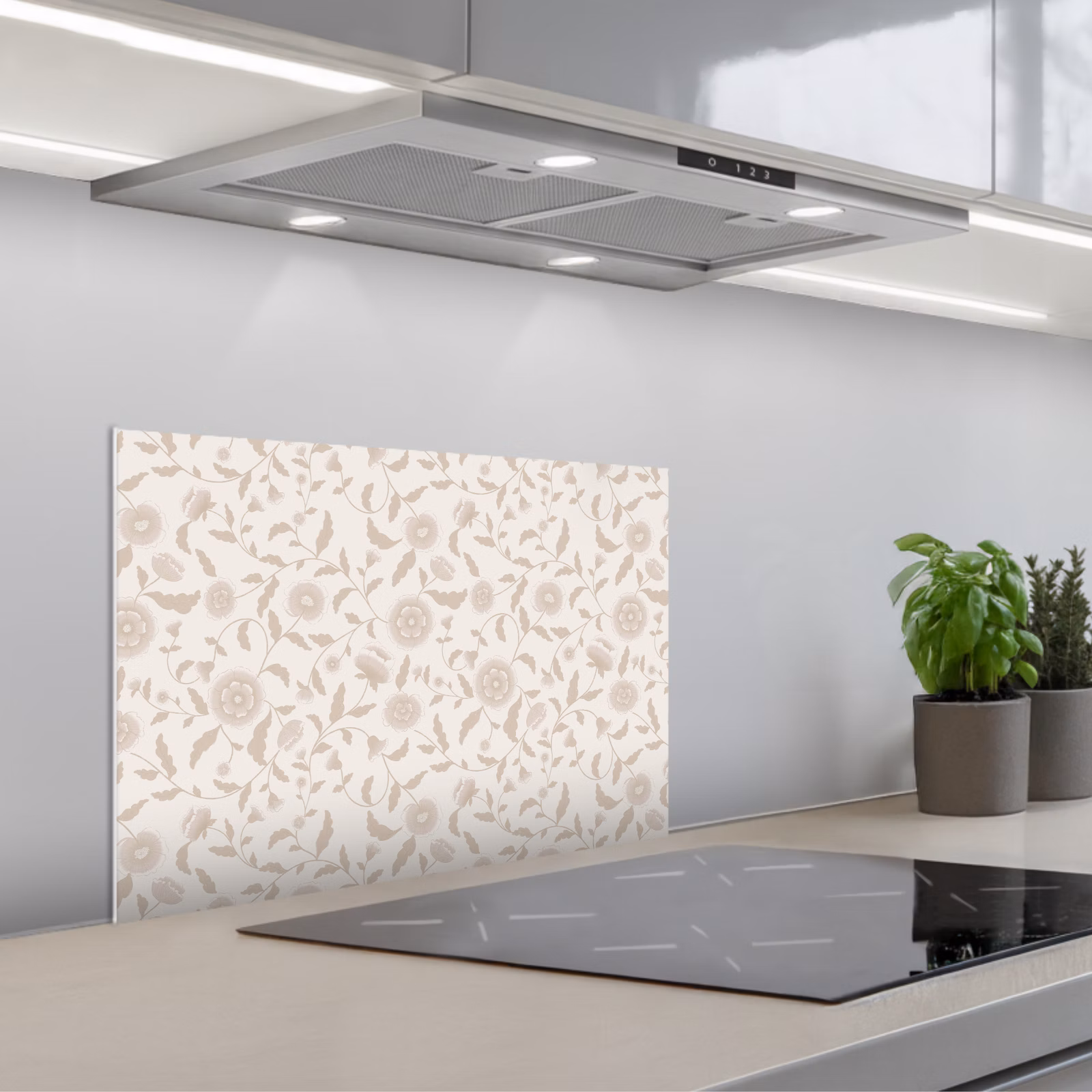 Kitchen splashback for hob - Ornate - Flowers - Beige — 1