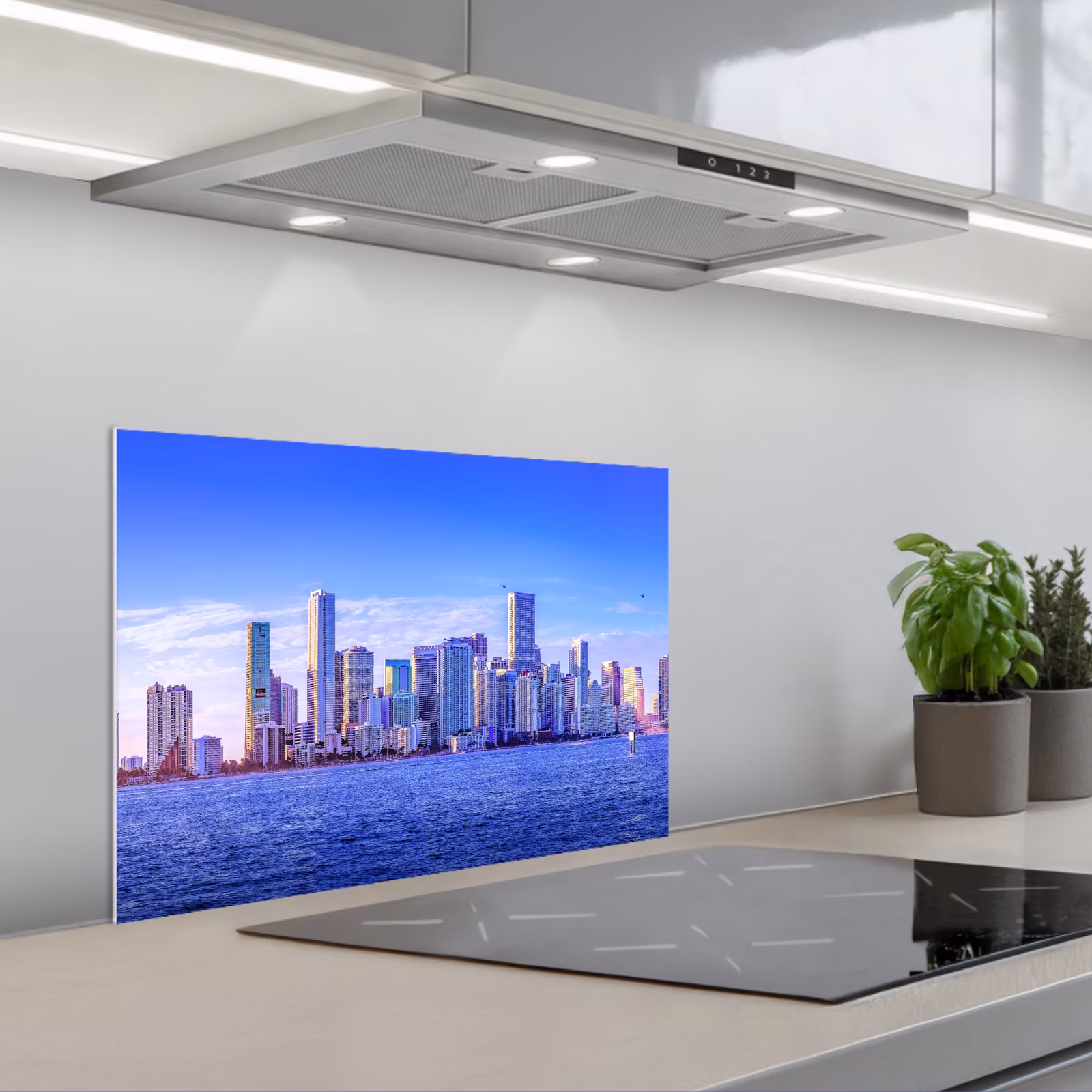 Kitchen splashback for hob - Skyline - Blue - Skyscrapers - City — 1