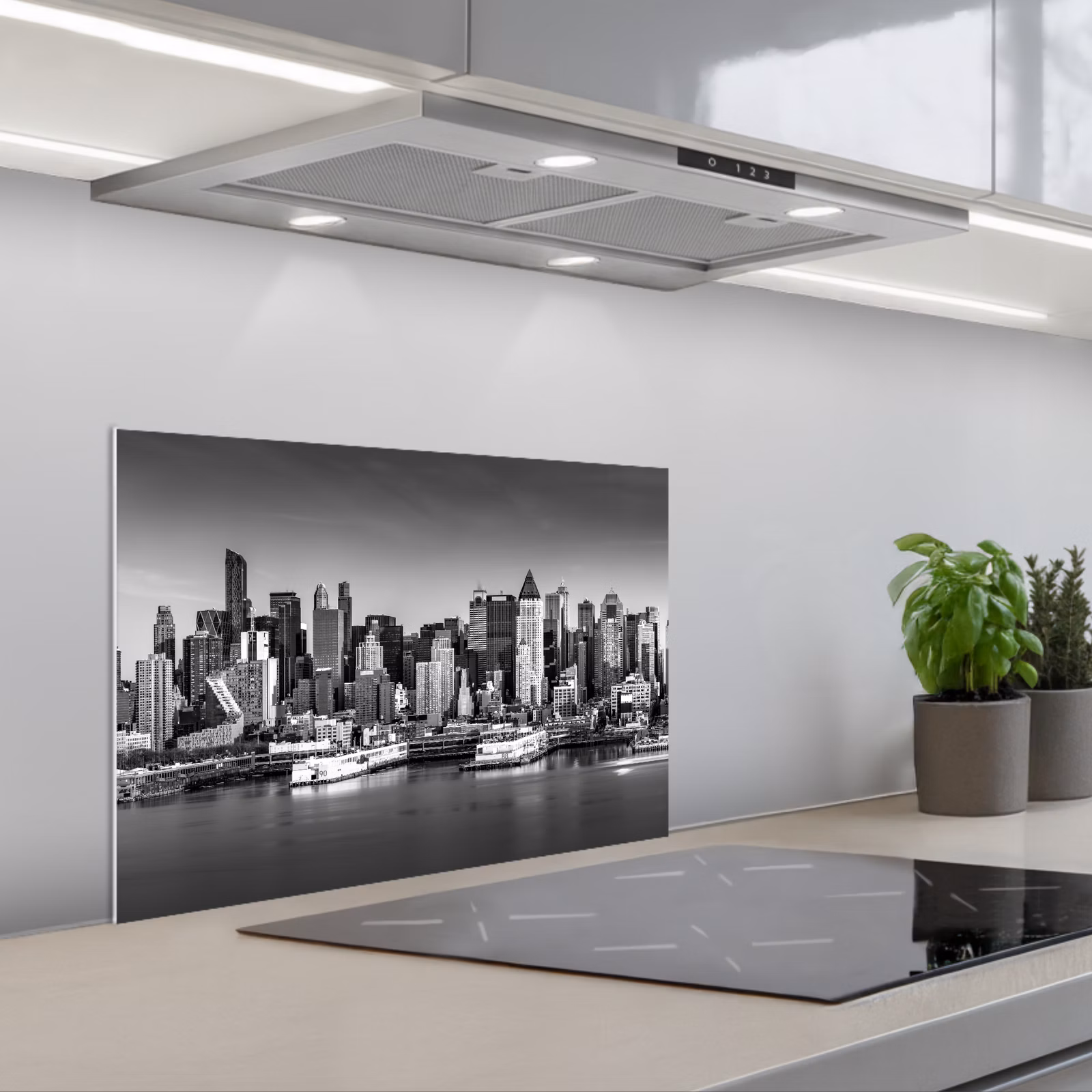 Kitchen splashback for hob - Skyline - City - Skyscrapers - Black - White — 1