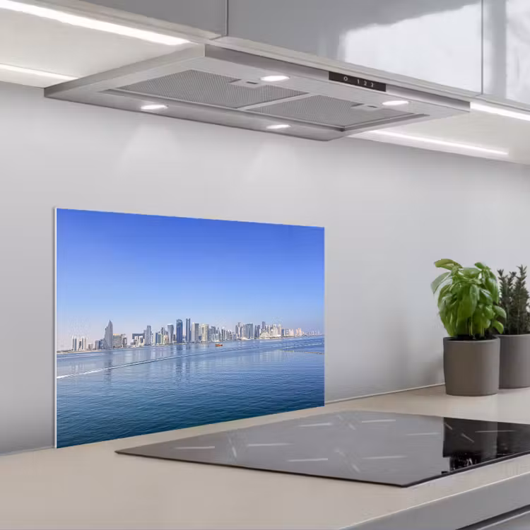 Kitchen splashback for hob - Skyline - Blue - Sea - Buildings - City — 1