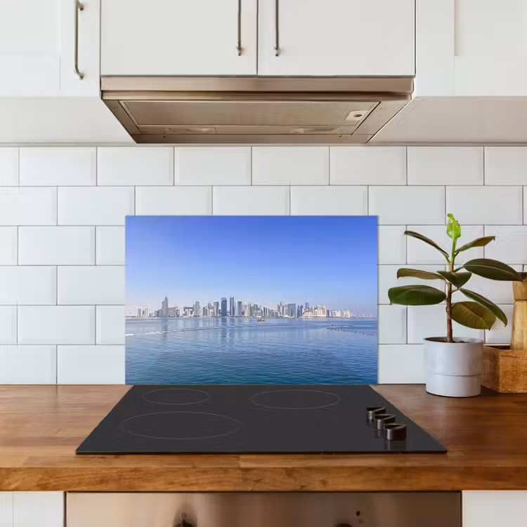 Kitchen splashback for hob - Skyline - Blue - Sea - Buildings - City — 3
