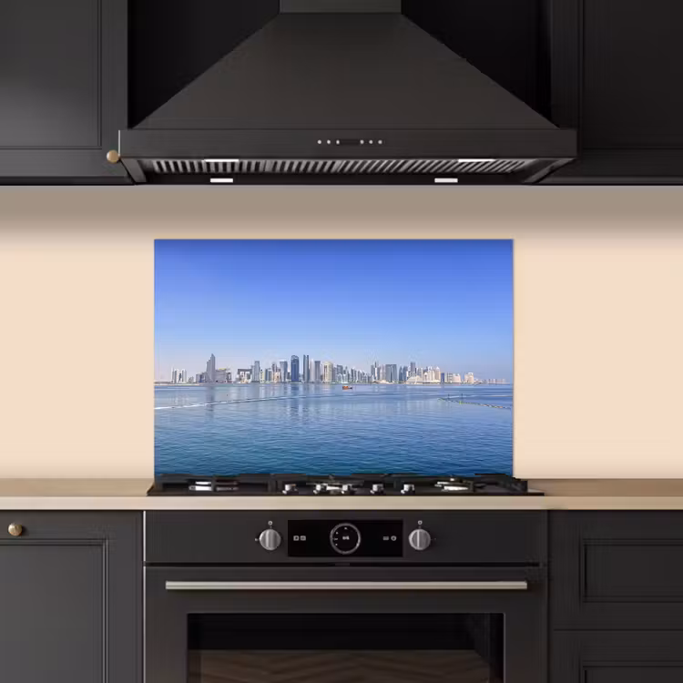Kitchen splashback for hob - Skyline - Blue - Sea - Buildings - City — 5
