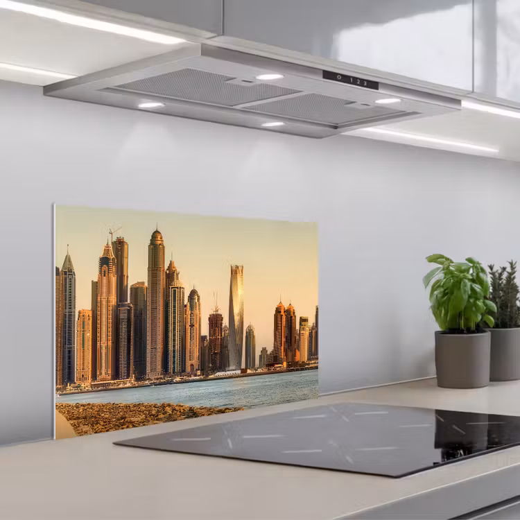 Kitchen splashback for hob - Skyline - Canal - Skyscrapers — 1